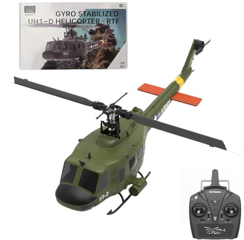 BAUPLAY RC helikopter, F07 1/34 UH-1 Huey fjärrstyrd helikopter, 2,4 G 6CH militär helikopter med optisk flödespostration, leksak, gåva för vuxna – RTF