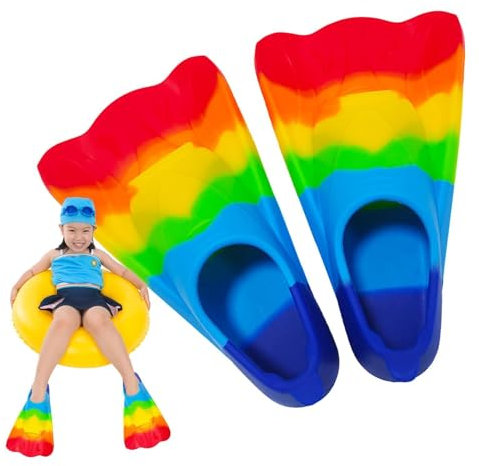 Kinderflossen,Weiche Silikon-Trainingsflossen, Regenbogen-Schwimmflossen für Kleinkinder - Professionelle Kurze Jugendschwimmflosse für Kinder, , Mädchen, Anfängertraining
