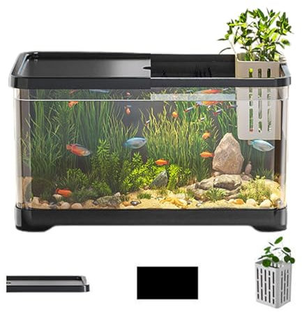 Aquarium Starter Komplettset, Kampffisch Aquarium Set Betta Komplettset, Kleines Salzwasser Aquarium, Betta Aquarium Komplettset, Kreatives Aquarium Mit Korb Und Abdeckung Für Goldfische, Guppys