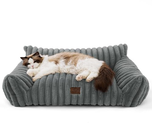BEDSURE Katzenbett groß orthopädisches Hundesofa - 76x51x25cm Hundebett kleine Hunde waschbar Katzensofa große Katzen rutschfeste Katzencouch, dunkelgrau