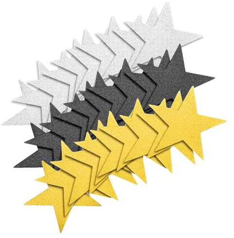 Pyuyan 60 Piezas Estrellas de Papel Recortado, Recortable de Papel con Purpurina Estrella, Decoración Estrellas Doradas, Decoración de Estrellas de Purpurina, para Bricolaje Aula Pared Tablero Boda
