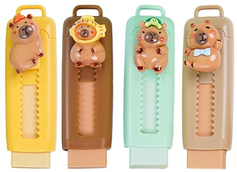 4 stycken suddgummin, infällbara, roliga suddgummin, djur, infällbart push pull suddgummi, Kawaii Capybara 4B, suddgummi, skola, gästpresent för kontor, hem, skriva, måla