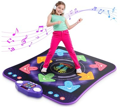 Dance Mat Toys for 3-12 Year Old Kids, Kids Dance Mat with Light-up 8-Button Wireless Bluetooth, Dance Pad Toy with 5 Game Modes, Christmas Birthday Toys Gifts for 3 4 5 6 7 8 9 10+ Year Old Girls