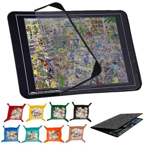 Jonuin Planche de puzzle de 1000 pièces, 78,7 x 53,3 cm, tapis de puzzle pour 1000 pièces avec 6 plateaux de tri des puzzles et 1 couverture transparente, planche à puzzle pour un déplacement et un