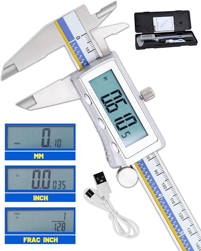 HIPULX Digital Caliper with USB-C Charging, 6 Stainless Steel Digital Caliper Measuring Tool, 4-in-1 Calipers with Large LCD Screen, Micrometer with MM/in/F Conversion for DIY/Household/3D-printing