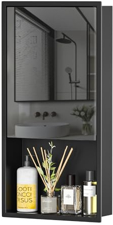 Bernkot 23.5‘’ x 11.7'' Shower Niche w/Glass Door, Recessed in Wall Niche for Bathroom Storage, 3-Tier Wall Recessed Shelf for Bathroom Remodel, No Tile Needed (Matte Black)