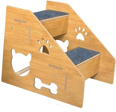 Qianly Animali Gradini Animali Rampe Animali Gatto Legno Materiale Solido Design Cartoon Antiscivolo Adatta per Animali Domestici Piccoli Accesso, 2 Strati
