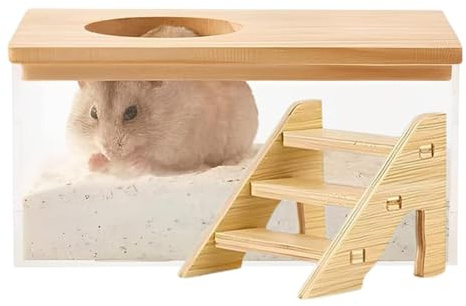 Zestivra Hamster Sand Bathtub - PET Wooden Container, Spacious Transparent Design, Square Shape | Small Animal Toilets for Gerbils, Cages and Rodents