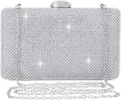 BAIGIO Pochette Donna Argento Strass Clutch Cerimonia Borsetta da Sera Elegante Borsa Con Catena per Matrimonio Party Sposa