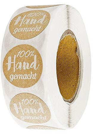 Ideen mit Herz Kraftpapier-Sticker | 100% Handgemacht | Ø 2,5cm | Etiketten-Aufkleber auf Rolle | 500 Stück | Etikett für Marmelade oder Eingekochtes | ideal für selbstgemachte DIY & Handmade Produkte