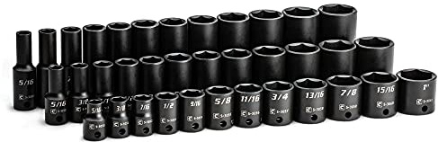 Capri Tools 3/8 in. Drive Shallow, Semi-Deep and Deep Impact Socket Set, SAE, 5/16 to 1 in, 36-Piece