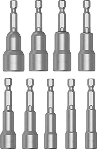 TUAKIMCE 6-14mm Magnetic Nut Extractor Socket, 9Pcs Nut Setter Driver Drill Bit Set,1/4 inch Quick-Change Hex Shank, 65mm Length for Quicker Change Chuck Adapter, Electric Hand Drill,Screwdriver