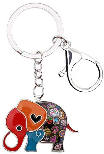 NEWEI Porte-clés Éléphant En Émail Pour Femme Filles Animaux Cutes Porte-clés à Pampilles (Motif Floral)