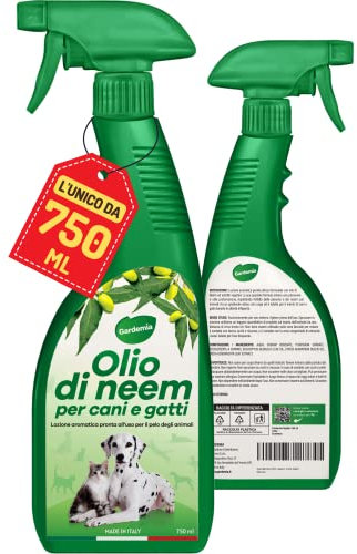 Gardemia Olio di Neem per Cani Gatti Spray 750ml Sgradito a Zecche Pulci Zanzare Insetti Azione Naturale Effetto Barriera abbinabile a Repellente Antipulci Antiparassitario Aroma Gradevole