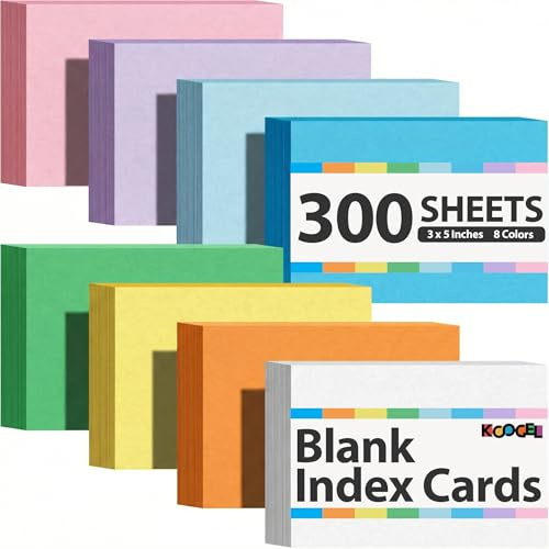 HEYPLACE 300PCS Colored Index Cards, 3x5 Inch Flash Cards Study Heavy Notecards for Studying School Office Learning Memo Scratch Pad, 8 Colors Notecards