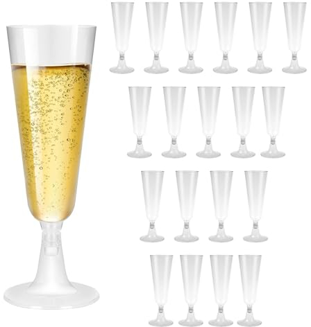 ChAusa 20 Piezas Flautas de Champán de Plástico, Flautas de Champán de Plástico Transparente, 160ml Vasos de Champán, Taza de Postre para Bodas, Cumpleaños, Navidad, Barbacoa y Fiestas