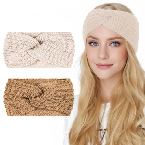 Moguri 2Pcs Stirnband Damen Winter Strick, Kinder Mädchen, Haarband Ohrenwärmer Elastische, Herbst Und Winter Vielseitig