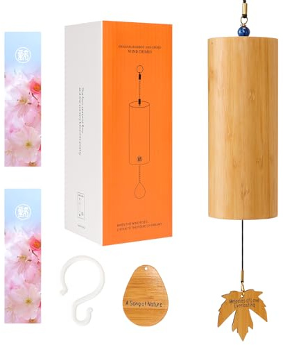 OcarinaWind Outdoor Bamboo Wind Chimes, Small Wooden Handcrafted Chimes with Calming Deep Tones & Natural Beautiful (C Major) Sound, Home Decor Gift Idea, Christmas Gift Idea