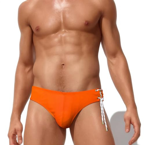 RQPYQF Costume Slip Uomo, Costume da Bagno Uomo Slip Piscina Costume con Asciugatura Rapida per Spiaggia, Nuoto, e Vacanze al Mare YK2430 (Arancia, L)