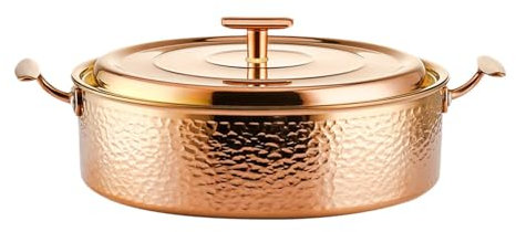 JISADER Pentola Calda in Rame Puro Pentola a induzione Portatile Robusto scaldavivande Facile da Pulire Pentola addensata per Uso Domestico Catering, Oro M