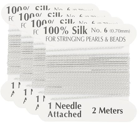 PATIKIL Silk Cord Thread, 5 Pcs Pure Silk Beading Thread Cord Size 0.6 mm with the Knotting Pearls Needle Attached, White
