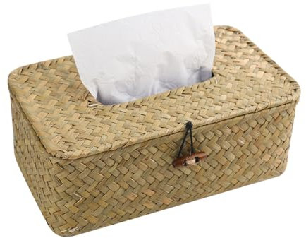 Scatola rettangolare per fazzoletti in rattan con Deckerl per cosmetici, per bagno, soggiorno, ufficio, sala da pranzo