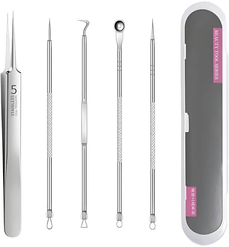 Set di 5 strumenti per rimuovere i punti neri, in acciaio inox, per rimuovere i punti neri, per rimuovere efficacemente i punti neri