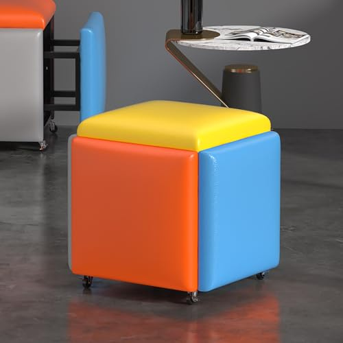 Cubo Di Seduta 5 In 1 Con Ruote Girevoli – Sgabello Ottomano Impilabile In Similpelle O Velluto (35x35x35 Cm O 45x45x45 Cm)(Leather12,35x35cm(14x14))