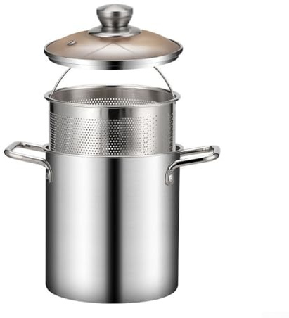Besttoolifes Pentola per friggitrice in acciaio inox con cestello, pentole da cucina multiuso per patatine, verdure, carne e tempura, pentola portatile con manici