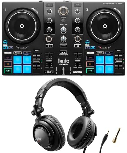 Hercules DJControl Inpulse 200 MK3 - Controladora DJ con Auriculares Hercules HDP DJ45 - Kit de Inicio para DJ - Incluye Serato DJ Lite y DJUCED - Sistema DJ USB de 2 Canales para Principiantes