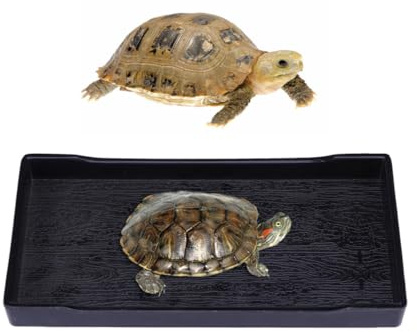 Veemoon Gamelle pour Tortue Terrestre Petite Taille Noire, Bol pour Nourriture et Eau Reptiles, Bassin pour Bain, Surface Imitation Bois, Incassable et Facile à Nettoyer, Accessoire