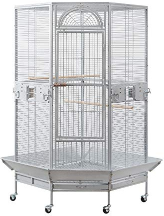 Flyline Corner Bird Cage for Cockatiel Parakeet Black and White (White Vein)