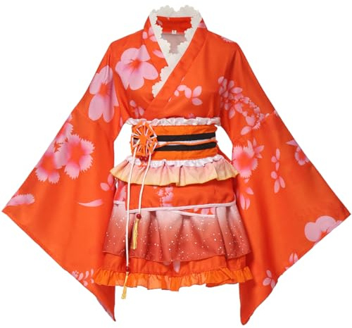 GRACEART Japanese Kimono Anime Cosplay Costume Halloween Fancy Dress Cherry Blossoms Pattern Robe with Frill Skirt for Women