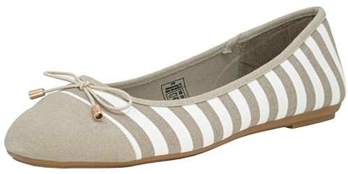 Fitters Footwear That fits dam ballerina grace textil ballerina med rosett randig i maritimt utseende stor storlek (EU,), - Vit gråbrun - 43 EU