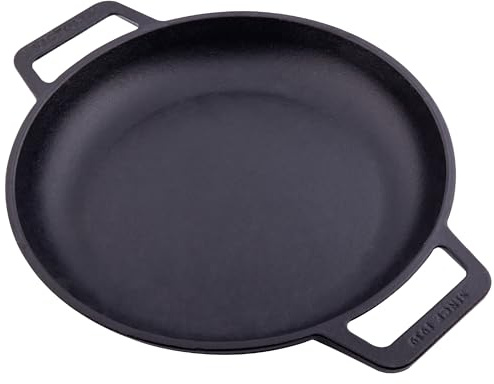 Victoria Cast Iron Round Skillet with Double Loop Handles Seasoned with 100% Kosher Certified Non-GMO Flaxseed Oil, 10 Inch, Black