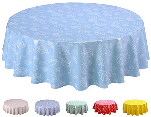 Home Direct Wachstuch Tischdecke Abwaschbar Rund 140cm Blätter Hellblau
