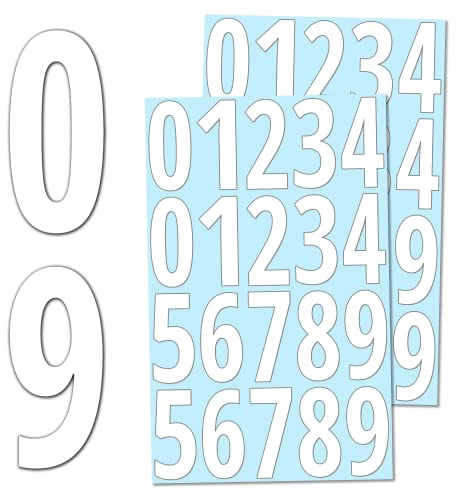 200 Stück, 75 mm - Zahlen Aufkleber Sticker Wetterfest Klebezahlen - Weiß