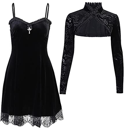 2 Piece Set Vintage Gothic Dress and Cape Women Autumn Winter lace Velvet Elegant Retro Dresses