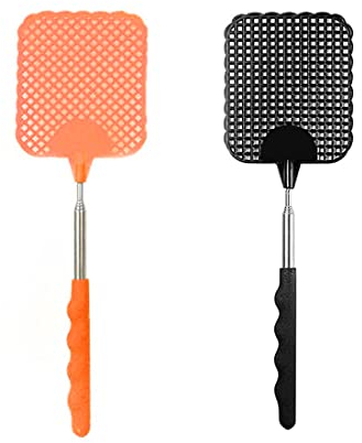 Quesuc tapette à mouches extensible,attrape-mouches,attrape-insectes Lutte Antiparasitaire Manuelle,27,5-77,5 cm de longueur,noir et orange