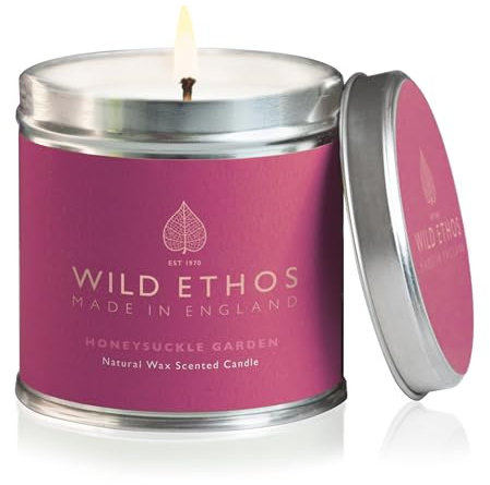 Ethos Naturals doftande tennljus | Kaprifolträdgård | naturlig, handhälld i Storbritannien | Bränntid 45+ timmar