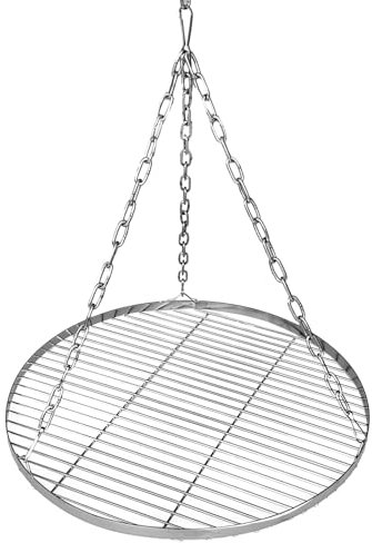 KARAT Grillrost Ø 70 cm mit Kette für Schwenkgrill, Dreibein Grill Rost, BBQ, rostfrei für Holzkohlegrill, 14mm Stababstand