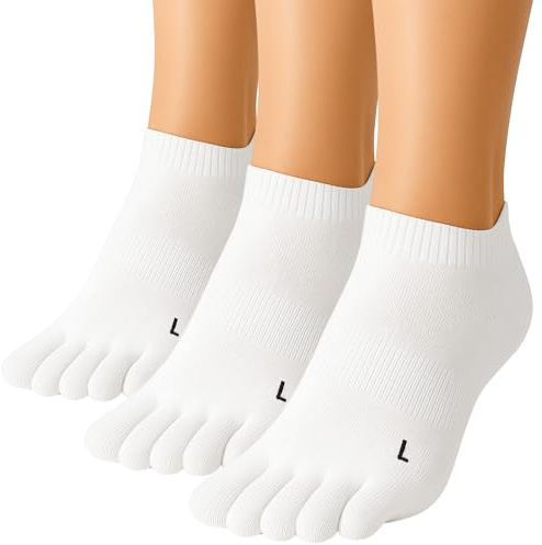 ss soxsense Cushion Running Toe Socks Athletic Five Finger Socks Ankle Toe Socks for Men and Women No Blister (3 Pairs) (US, Alpha, Medium, Regular, Regular, White)