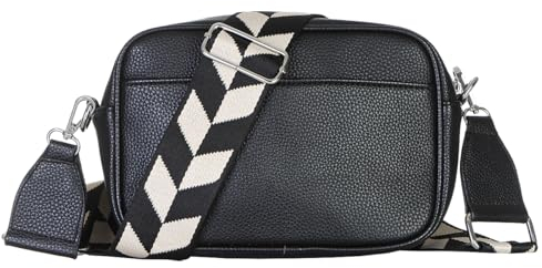 MATY FASHION Damen Tasche kleine Handtasche mit breiten Riemen Schulter Crossbody Bag moderne Umhängetasche 2528 (Schwarz)
