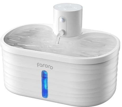 faroro Cat Water Fountain for Drinking, 2.5L Battery Operated Cat Water Fountain with Motion Sensor, Automatic Cat Fountain with 5000 mAh Battery, Ultra Quiet Pump, BPA-Free, White