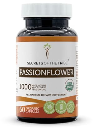 Secrets of the Tribe Passionflower USDA Organic Capsules | Certified Organic Vegetarian Capsules, Herbal Dietary Supplement | Passiflora incarnata Dried Leaf and Herb (60 Count)