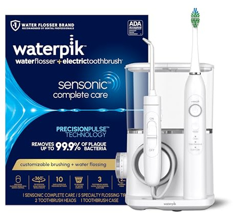 Waterpik Sensonic Complete Care Water Flosser and Rechargeable Electric Toothbrush Combo Set for Teeth Cleaning and Flossing, CC-04, White, Packaging May Vary