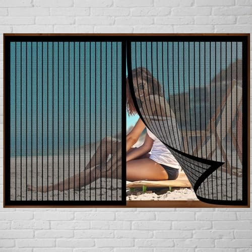 Moustiquaire de Fenêtre Magnétique 95 x 85 cm Engrener Porte Rideau Sans Percer Facile à Installer Porte Anti Insecte pour Les Types de Fenêtres, Noir