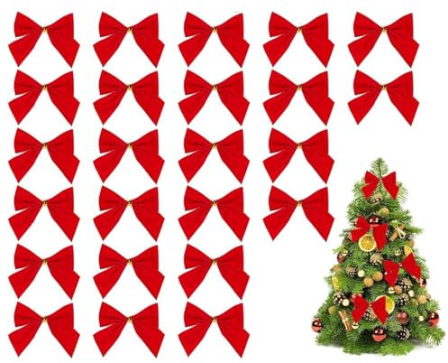 TUKNON Weihnachtsschleifen,Schleifen Weihnachten,Schleifen Weihnachtsbaum,24 Stück Schleife Weihnachten,Schleifen Weihnachten Rot,Weihnachtsbaum Schleifen,Geschenkschleifen,Weihnachtsbaum Deko(Rot)