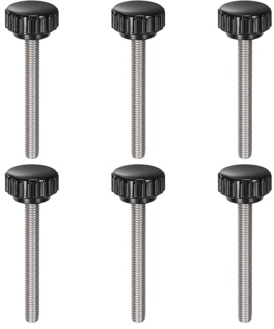 QUARKZMAN 6 st räfflade klämhandtag M6 x 50 mm Metrisk 304 rostfritt stål hangänga räfflad skruv 22 mm handtag gängade bultar runt huvud plast svart