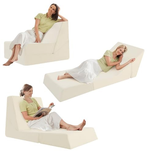 MeMoreCool Hochdichter Schaumstoff Schlafsofa, Boden-Futon-Matratze für Erwachsene, Klappbare Sofa Bed, Schlafsessel Klappbar, Chaiselongue, Mini Lounge Sofa mit Dreifach Klappbar Matratze, Beige